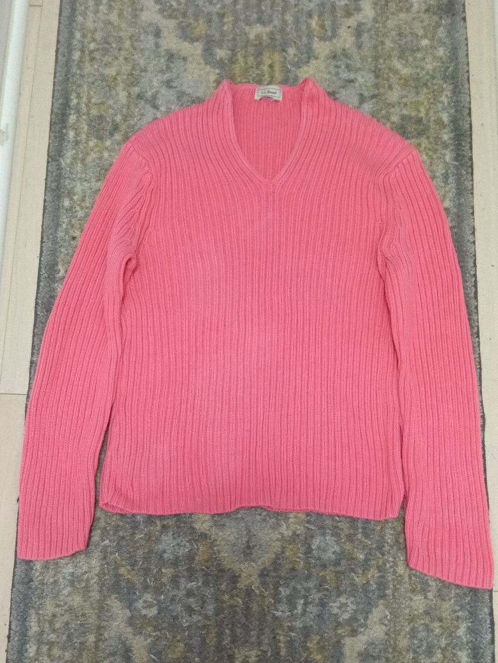 Vintage Pink V Neck Sweater W Elbow Patches